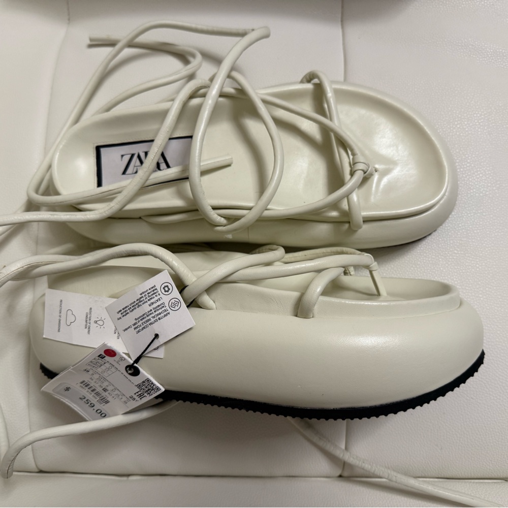 ZARA Atelier 39/9 $259 Chunky Leather Platform Ankle Tie Strappy Sandals
